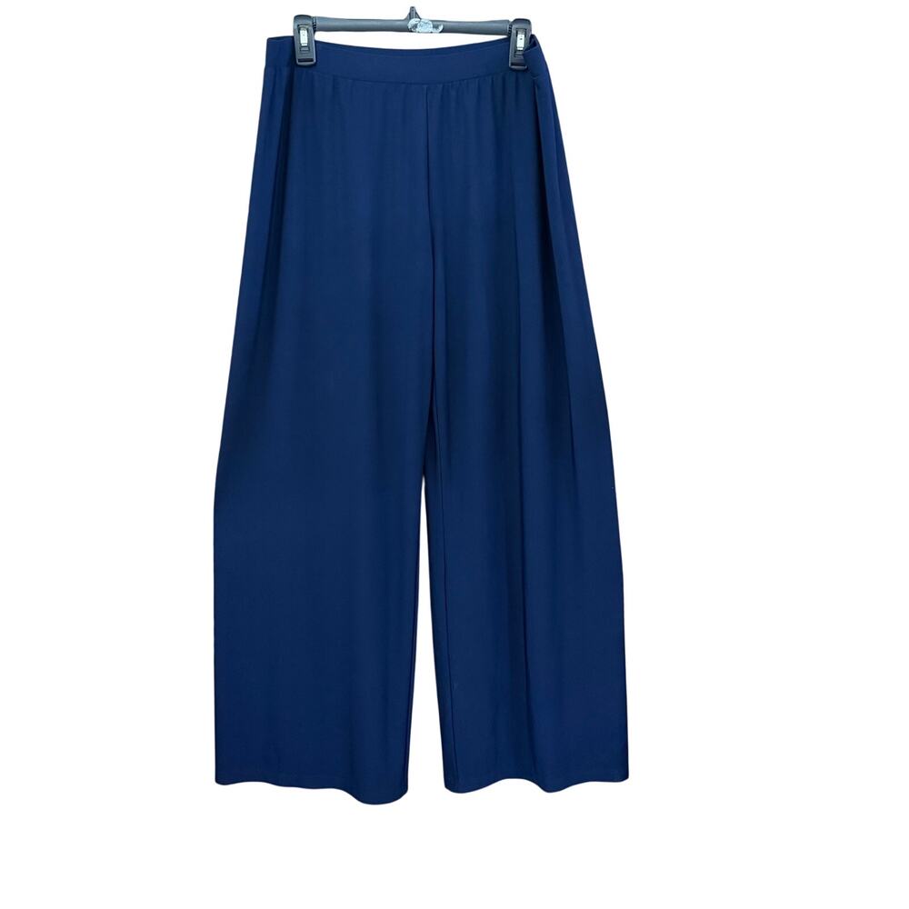 Susan Graver Navy Wide Leg Pull On Style Pants Size Large Minimalist Casual